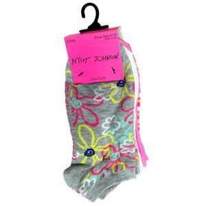 Betsey Johnson Butterfly Floral Stripe Low Cut Socks 6 Pack Pink Blue